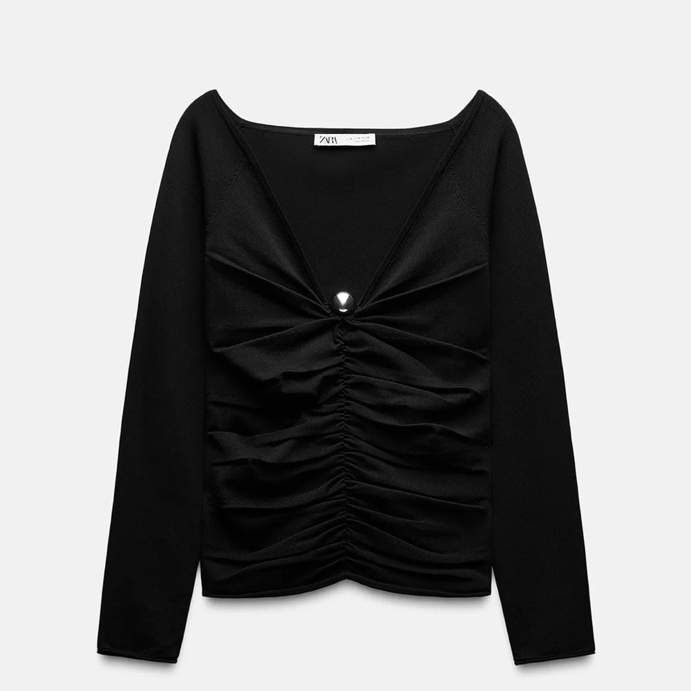 Zara DRAPED KNIT BOBBLE APPLIQUÉ TOP. NWOT - Picture 4 of 4